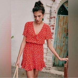 EUC Sézane Red Floral Gigi Silk Dress Sz 46/14